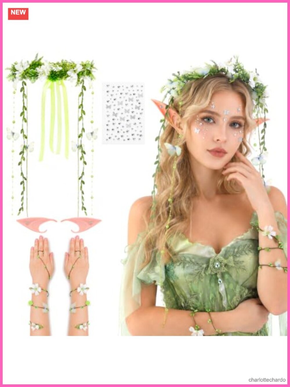 5Pc Fairy Crown Arm Wraps Elf Ears Costume Accessory Set